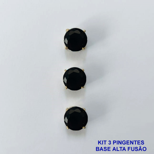 PINGENTE NO BRUTO PRONTO PARA O BANHO - KIT COM 3 PINGENTES COM BASES EM ALTA FUSÃO REDONDAS ZIRCÔNIAS PRETAS 10X10MM - PESO TOTAL 3,4GR - BRU16141