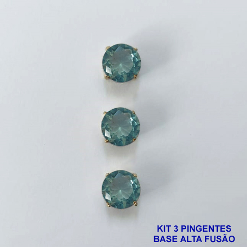 PINGENTE NO BRUTO PRONTO PARA O BANHO - KIT COM 3 PINGENTES COM BASES EM ALTA FUSÃO REDONDAS ZIRCÔNIAS AZUIS CLARAS 10X10MM - PESO TOTAL 3,4GR - BRU16145