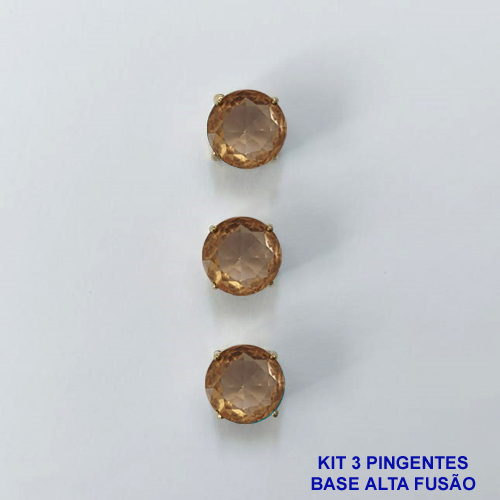 PINGENTE NO BRUTO PRONTO PARA O BANHO - KIT COM 3 PINGENTES COM BASES EM ALTA FUSÃO REDONDAS ZIRCÔNIAS MARROM 10X10MM - PESO TOTAL 3,4GR - BRU16147