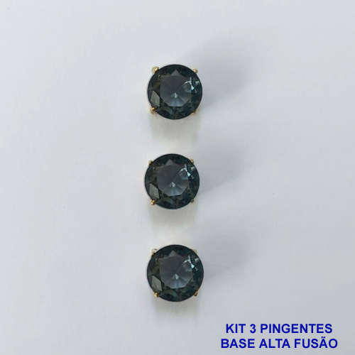 PINGENTE NO BRUTO PRONTO PARA O BANHO - KIT COM 3 PINGENTES COM BASES EM ALTA FUSÃO REDONDAS ZIRCÔNIAS FUMÊ 10X10MM - PESO TOTAL 3,4GR - BRU16148