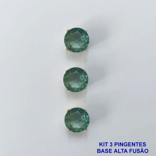 PINGENTE NO BRUTO PRONTO PARA O BANHO - KIT COM 3 PINGENTES COM BASES EM ALTA FUSÃO REDONDAS ZIRCÔNIAS VERDES CLARAS 10X10MM - PESO TOTAL 3,4GR - BRU16151