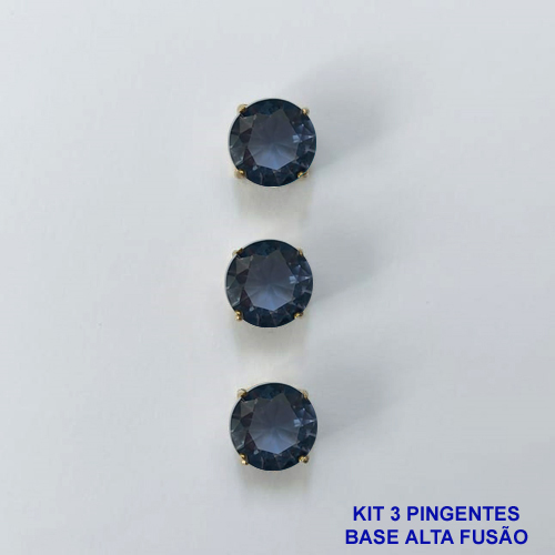 PINGENTE NO BRUTO PRONTO PARA O BANHO - KIT COM 3 PINGENTES COM BASES EM ALTA FUSÃO REDONDAS ZIRCÔNIAS LILÁS 10X10MM - PESO TOTAL 3,4GR - BRU16153