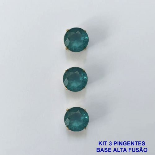 PINGENTE NO BRUTO PRONTO PARA O BANHO - KIT COM 3 PINGENTES COM BASES EM ALTA FUSÃO REDONDAS ZIRCÔNIAS AZUL CLARO 10X10MM - PESO TOTAL 3,4GR - BRU16154
