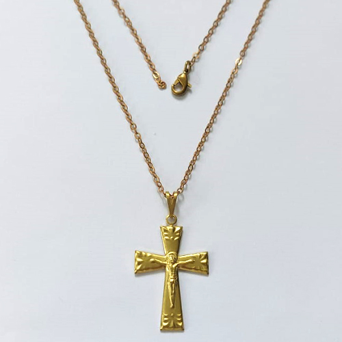 GARGANTILHA NO BRUTO PRONTA PARA O BANHO - (E1389) GARGANTILHA COM CORRENTE CADEADO COM PINGENTE CRUCIFIXO 26MM - PESO: 2,3GR - COMPOSIÇÃO: 100% LATÃO - BRU16198