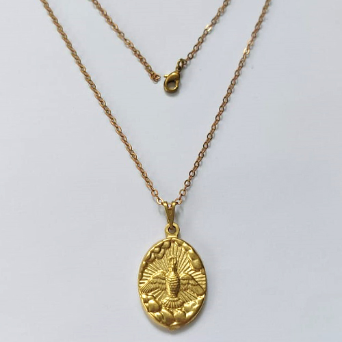 GARGANTILHA NO BRUTO PRONTA PARA O BANHO - (E1775) GARGANTILHA COM CORRENTE CADEADO COM PINGENTE OVAL ESPÍRITO SANTO 23MM - PESO: 3,1R - COMPOSIÇÃO: 100% LATÃO - BRU16203