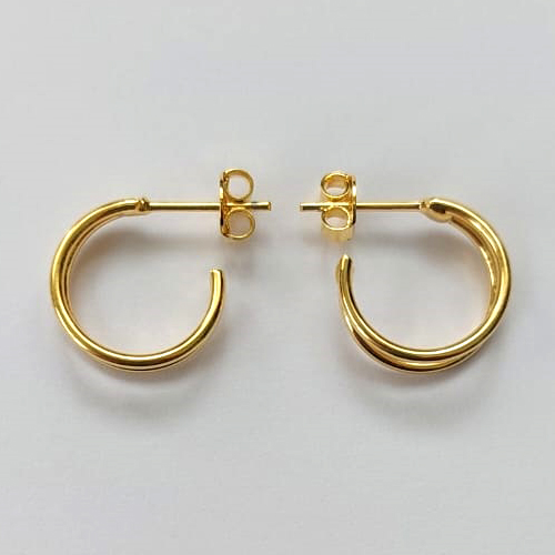 BRINCO FOLHEADO A OURO - BANHADO COM 5 MILÉSIMOS + VERNIZ DIAMOND - (ARJ1268) BRINCO DE PINO ARGOLA DUPLA 14MM - OURO570