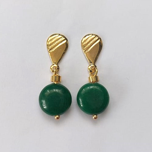 BRINCO FOLHEADO A OURO - BANHADO COM 5 MILÉSIMOS + VERNIZ DIAMOND - BRINCO DE PINO BASE GOTA COM PINGENTE EM PEDRA ÁGATA 12MM - OURO576