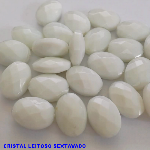 PEDRA EM CRISTAL LEITOSO TAMANHO 24X16MM FURO PASSANTE(VIDRO)SEXTAVADO BRU0003257