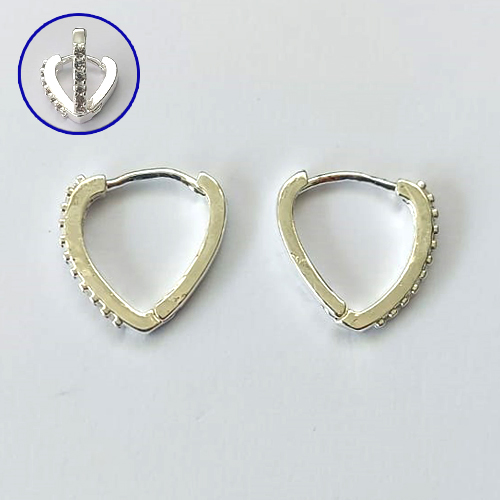 BRINCO FOLHEADO A PRATA COM 50 MILÉSIMOS + VERNIZ DIAMOND - BRINCO ARGOLA CRAVEJADO COM 1 FILEIRA DE MICROS ZIRCÔNIAS 1,5X16MM - PRA640