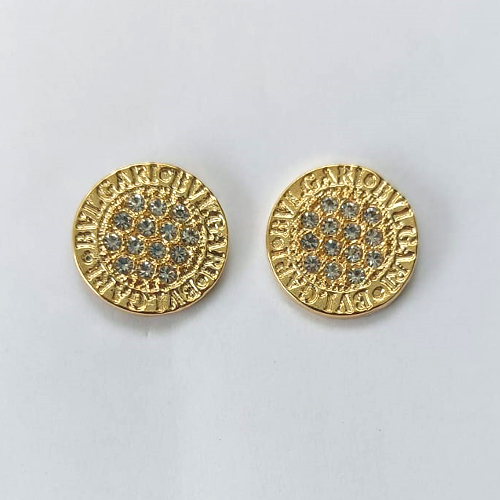 BRINCO FOLHEADO A OURO - BANHADO COM 5 MILÉSIMOS + VERNIZ DIAMOND - BRINCO DE PINO REDONDO COM ZIRCÔNIAS 17MM - OURO592