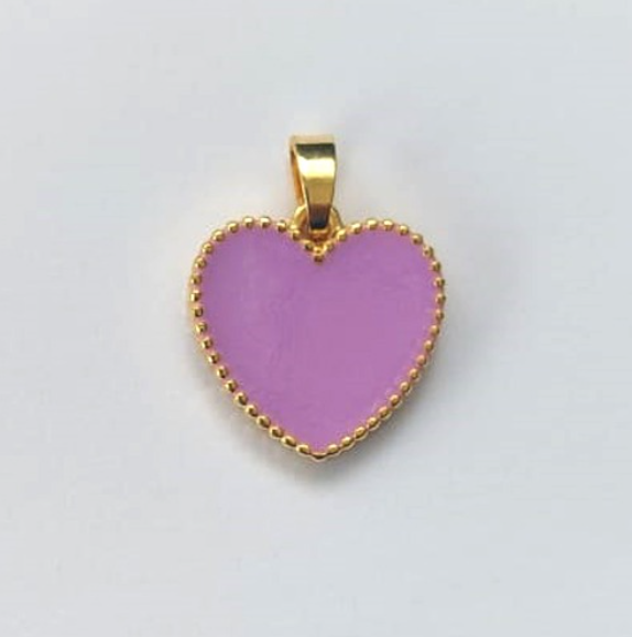 PINGENTE FOLHEADO A OURO - BANHADO COM 5 MILÉSIMOS + VERNIZ DIAMOND - PINGENTE DE CORAÇÃO RESINADO 14MM OURO600