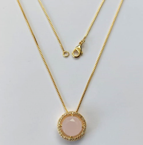 GARGANTILHA FLHEADO A OURO COM CORRENTE VENEZIANA DE 45CM PINGENTE CRAVEJADO EM MICRO ZIRCONIA E PEDRA DE ZIRCONIA 10MM OURO000619