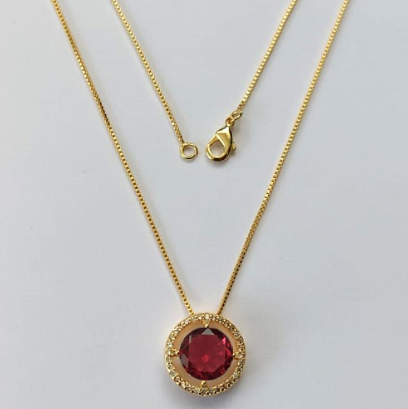GARGANTILHA FOLHEADO A OURO COM CORRENTE VENEZIANA DE 45CM PINGENTE CRAVEJADO EM MICRO ZIRCONIA E PEDRA DE ZIRCONIA 10MM OURO000627