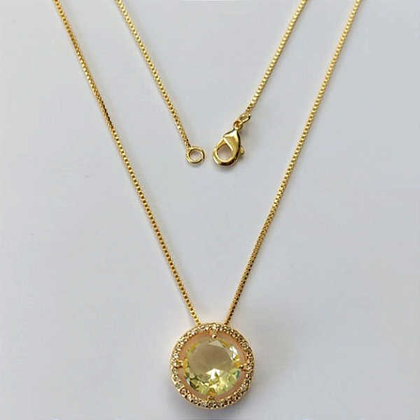 GARGANTILHA FOLHEADO A OURO COM CORRENTE VENEZIANA DE 45CM PINGENTE CRAVEJADO EM MICRO ZIRCONIA E PEDRA DE ZIRCONIA 10MM OURO000630