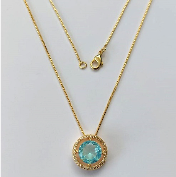 GARGANTILHA FOLHEADO A OURO COM CORRENTE VENEZIANA DE 45CM PINGENTE CRAVEJADO EM MICRO ZIRCONIA E PEDRA DE ZIRCONIA 10MM OURO000631