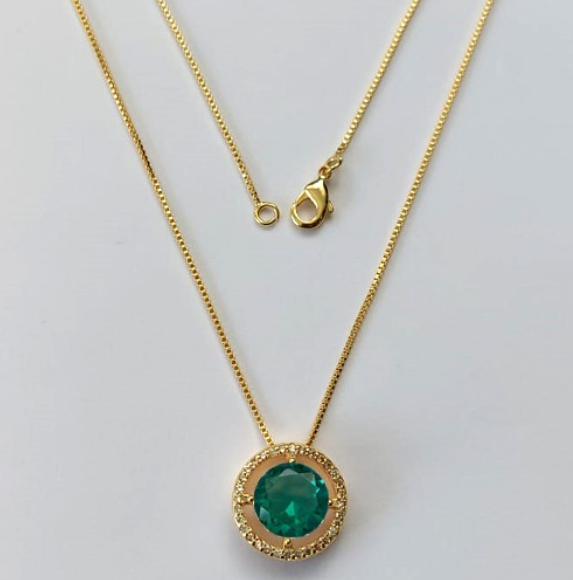 GARGANTILHA FOLHEADO A OURO COM CORRENTE VENEZIANA DE 45CM PINGENTE CRAVEJADO EM MICRO ZIRCONIA E PEDRA DE ZIRCONIA 10MM OURO000634