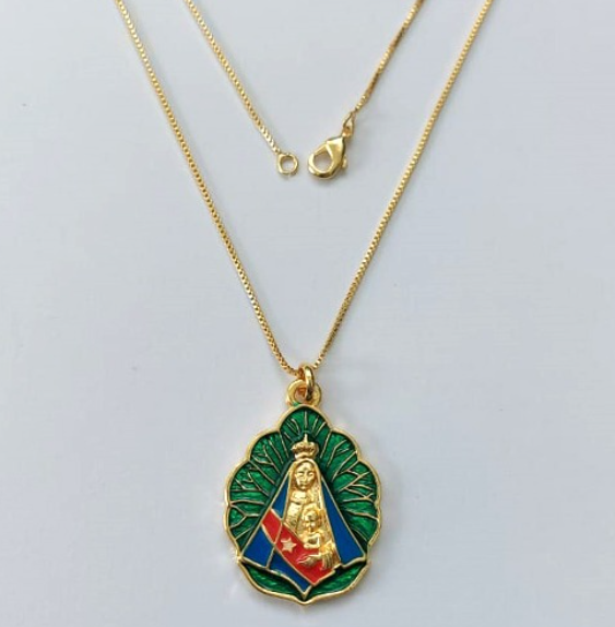 GARGANTILHA FOLHEADO A OURO COM CORRENTE VENEZIANA DE 45CM(PROTETORA DO PARÁ) PINGENTE DE NOSSA SENHORA NAZARÉ OURO000640