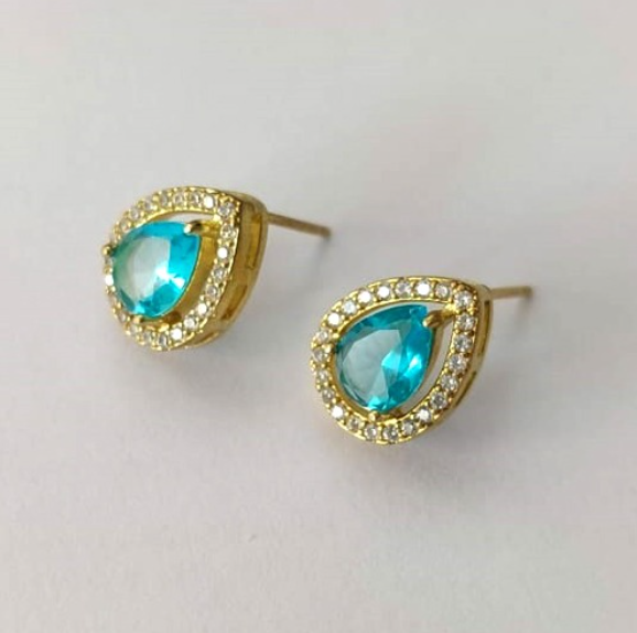 BRINCO NO BRUTO PRONTO PARA O BANHO - BRINCOS DE PINO COM BASE EM ALTA FUSÃO COM ZIRCÔNIA GOTA 6X8MM - PESO TOTAL 2.8gr- BRU0003317