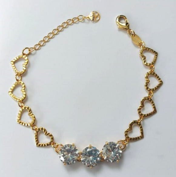 PULSEIRA FOLHEADO A OURO( TAMANHO 18CM) + EXTENSOR ZIRCONIAS DE 10MM/BASE EM ALTA FUSÃOOURO677