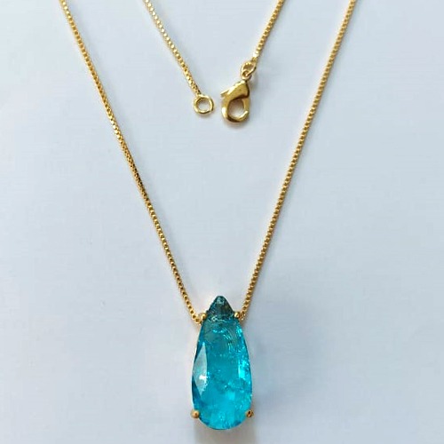 GARGANTILHA FOLHEADA A OURO - BANHADO COM 5 MILÉSIMOS + VERNIZ DIAMOND - CORRENTE VENEZIANA 45CM E PINGENTE EM ZIRCÔNIA FUSION 21X9MM - OURO680