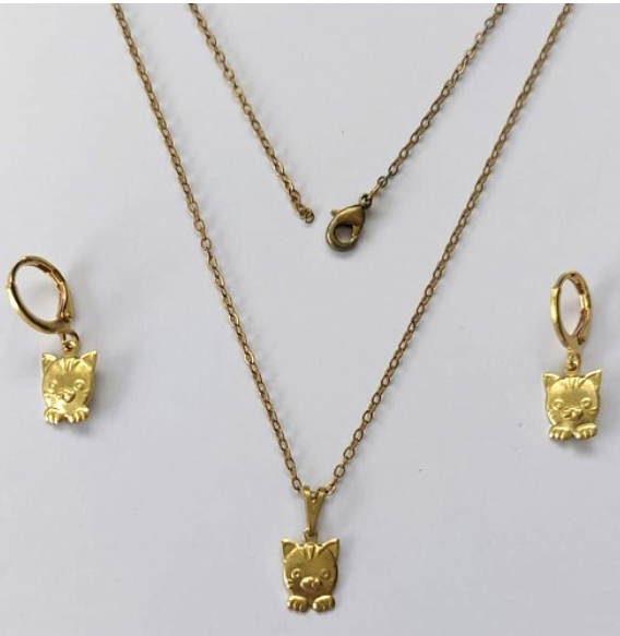 CONJUNTO NO BRUTO PRONTO PARA O BANHO(E2999)PESO TOTAL 1.7GR - COM CORRENTE CADEADO E BRINCO COM BASE ARGOLINHA DE PRESSÃO BRU3342