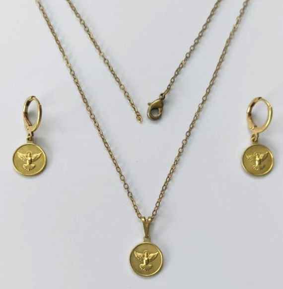 CONJUNTO NO BRUTO PRONTO PARA O BANHO(E2730)PESO TOTAL 3.3GR - COM CORRENTE CADEADO E BRINCO COM BASE ARGOLINHA DE PRESSÃO BRU3343