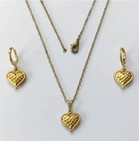 CONJUNTO NO BRUTO PRONTO PARA O BANHO(E2875)PESO TOTAL 2.6GR - COM CORRENTE CADEADO E BRINCO COM BASE ARGOLINHA DE PRESSÃO BRU3346