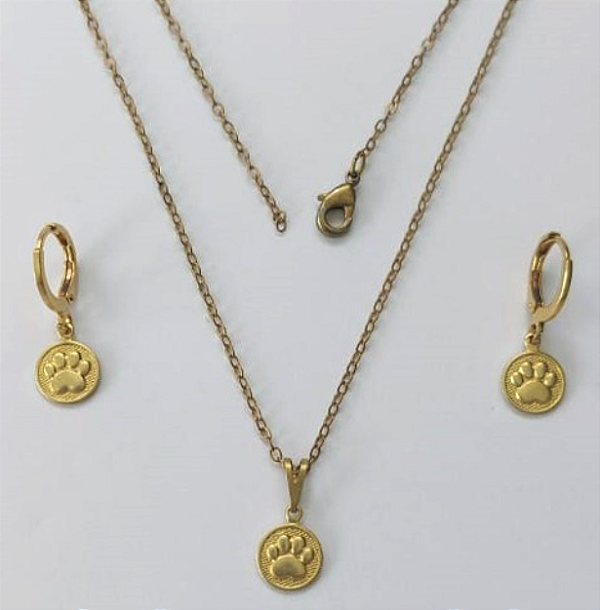 CONJUNTO NO BRUTO PRONTO PARA O BANHO(4441)PESO TOTAL 2.0GR - COM CORRENTE CADEADO E BRINCO COM BASE ARGOLINHA DE PRESSÃO BRU3347