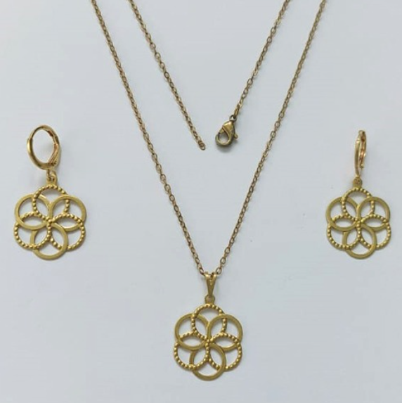 CONJUNTO NO BRUTO PRONTO PARA O BANHO(E3068)PESO TOTAL 2.9GR - COM CORRENTE CADEADO E BRINCO COM BASE ARGOLINHA DE PRESSÃO BRU0003349