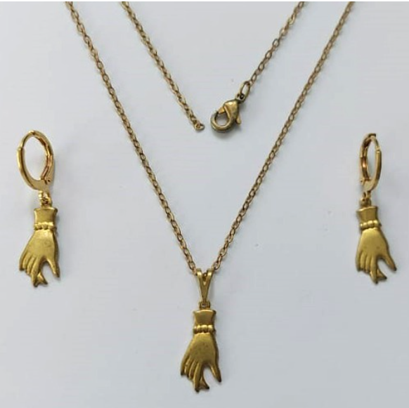 CONJUNTO NO BRUTO PRONTO PARA O BANHO(E0478)PESO TOTAL 2.3GR - COM CORRENTE CADEADO E BRINCO COM BASE ARGOLINHA DE PRESSÃO BRU0003352