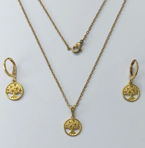 CONJUNTO NO BRUTO PRONTO PARA O BANHO(E2948)PESO TOTAL 2.0GR - COM CORRENTE CADEADO E BRINCO COM BASE ARGOLINHA DE PRESSÃO BRU000335