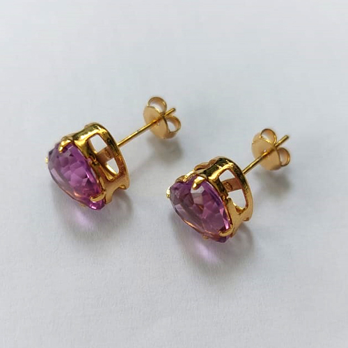 BRINCO FOLHEADO A OURO - BANHADO COM 5 MILÉSIMOS + VERNIZ DIAMOND - BRINCO DE PINO COM ZIRCÔNIA CORAÇÃO 10MM - OURO712