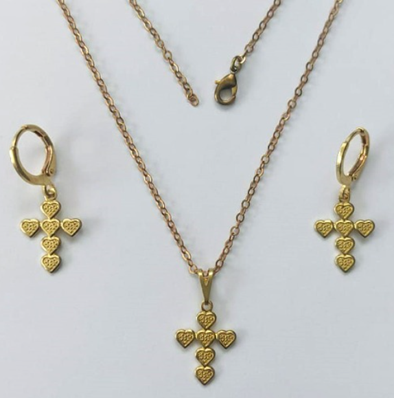 CONJUNTO NO BRUTO PRONTO PARA O BANHO(3814)PESO TOTAL - 3.9GR - COM CORRENTE CADEADO E BRINCO COM BASE ARGOLINHA DE PRESSÃO BRU0003360