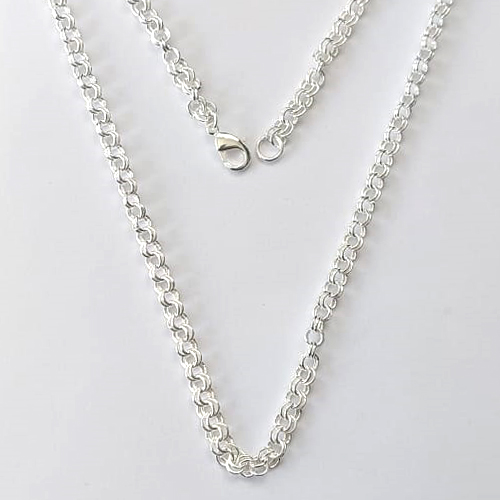 CORRENTE FOLHEADA A PRATA COM 50 MILÉSIMOS + VERNIZ DIAMOND - CORRENTE ELOS DUPLOS - TAMANHO: 60CM E FECHO LAGOSTA - PRA720