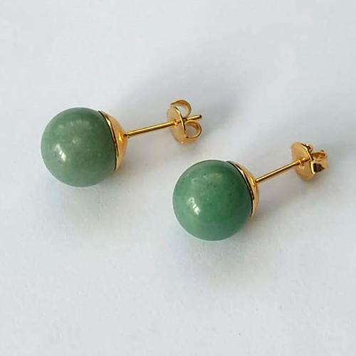 BRINCO FOLHEADO A OURO COM VERNIZ DIAMOND - BRINCO DE PINO REDONDO VERDE 10MM - OURO809