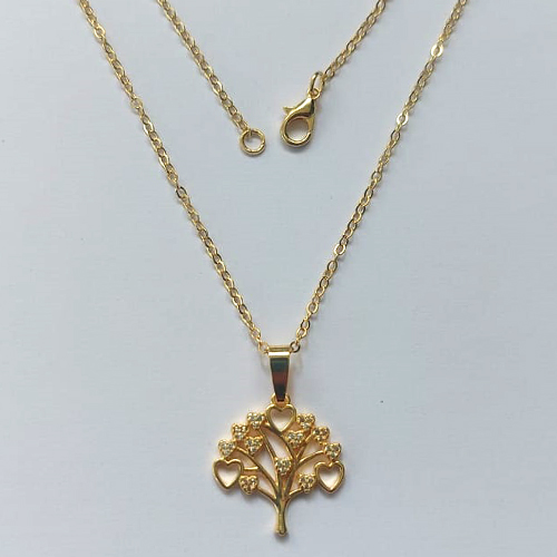 GARGANTILHA FOLHEADA A OURO 5 MILÉSIMOS + VERNIZ DIAMOND - CORRENTE CADEADO 45CM E PINGENTE ÁRVORE DA VIDA COM ZIRCÔNIAS 20MM - OURO832