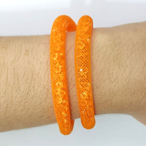PULSEIRA STARDUST LARANJA DUPLA E MALHA COM PEDRAS EM CRISTAIS E FECHO MAGNÉTICO - (CX.17) TAMANHO: 45CM - BIJU00032