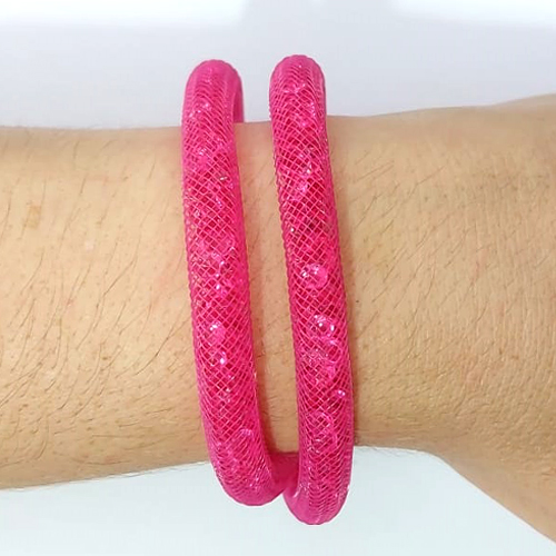 PULSEIRA STARDUST ROSA DUPLA E MALHA COM PEDRAS EM CRISTAIS E FECHO MAGNÉTICO - (CX.17) TAMANHO: 45CM - BIJU00033