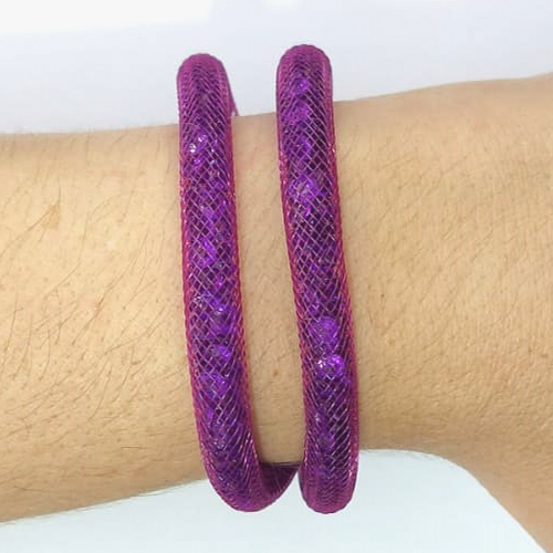 PULSEIRA STARDUST ROXA DUPLA E MALHA COM PEDRAS EM CRISTAIS E FECHO MAGNÉTICO - (CX.17) TAMANHO: 45CM - BIJU00036