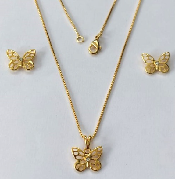 CONJUNTO FOLHEADO A OURO - BANHADO COM 5 MILÉSIMOS + VERNIZ DIAMOND - CONJUNTO COM CORRENTE VENEZIANA 45CM - OURO882