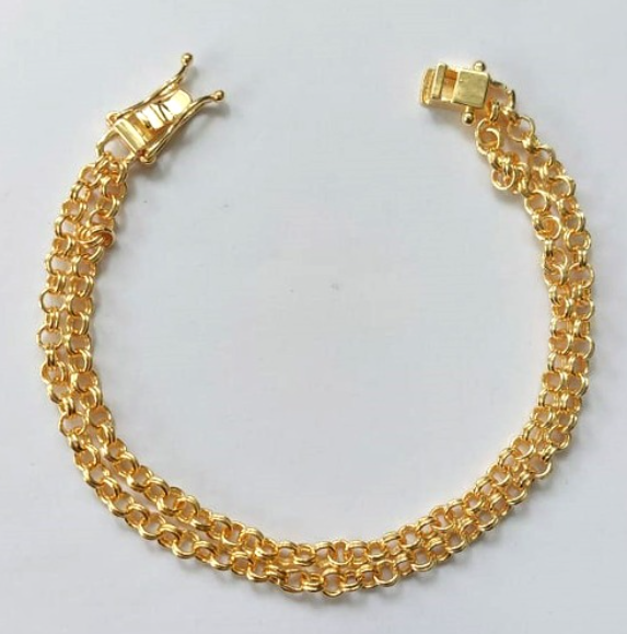 PULSEIRA FOLHEADO A OURO COM CORRENTE DUPLA MAIS FECHO GAVETA - BANHADO COM 5 MILÉSIMOS + VERNIZ DIAMOND - TAMANHO 19CM - OURO884