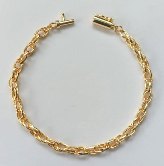 PULSEIRA FOLHEADO A OURO COM CORRENTE DUPLA MAIS FECHO CANHÃO - BANHADO COM 5 MILÉSIMOS + VERNIZ DIAMOND - TAMANHO 19CM - OURO885