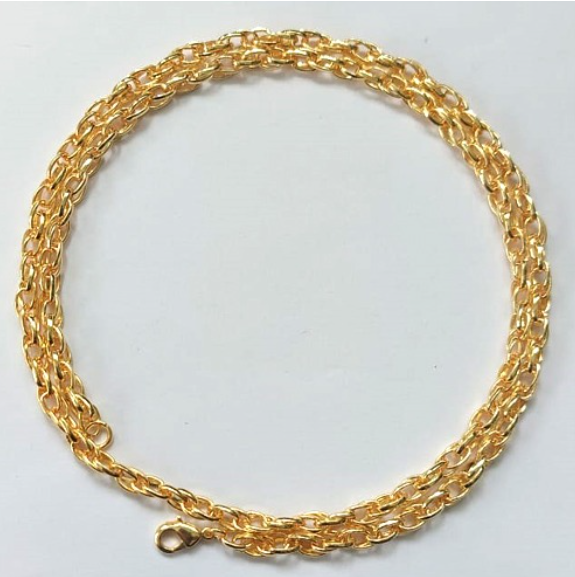 CORRENTE FOLHEADO A OURO COM CORRENTE MAIS FECHO LAGOSTA - BANHADO COM 5 MILÉSIMOS + VERNIZ DIAMOND - TAMANHO 60CM - OURO886