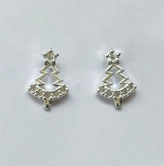 BRINCO FOLHEADO A PRATA COM 50 MILÉSIMO+ VERNIZ DIAMOND - BRINCO DE ARVORE DE NATAL 12MM - PRA745