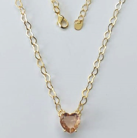 SHOCKER FOLHEADO A OURO 5 MILÉSIMOS + VERNIZ DIAMOND - CORRENTE DE CORAÇÃO 40CM + EXTENSOR E FECHO LAGOSTA - PINGENTE ZIRCÔNIA FORMATO CORAÇÃO 10MM - OURO889