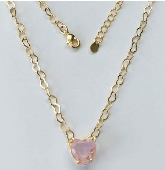 SHOCKER FOLHEADO A OURO 5 MILÉSIMOS + VERNIZ DIAMOND - CORRENTE DE CORAÇÃO 40CM + EXTENSOR E FECHO LAGOSTA - PINGENTE ZIRCÔNIA FORMATO CORAÇÃO 10MM - OURO894