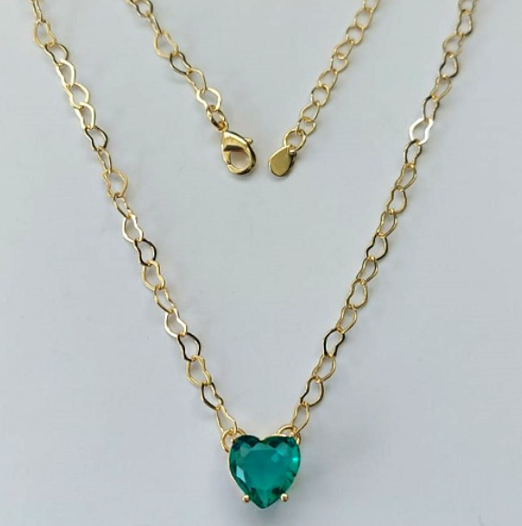 SHOCKER FOLHEADO A OURO 5 MILÉSIMOS + VERNIZ DIAMOND - CORRENTE DE CORAÇÃO 40CM + EXTENSOR E FECHO LAGOSTA - PINGENTE ZIRCÔNIA FORMATO CORAÇÃO 10MM - OURO896