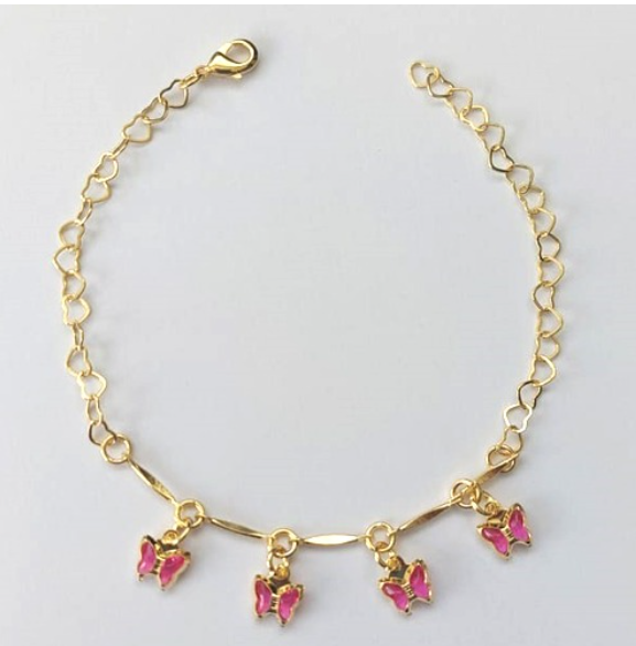 PULSEIRA FOLHEADO A OURO - BANHADO COM 5 MILÉSIMOS + VERNIZ DIAMOND - TODA DE BORBOLETA 18CM- OURO904