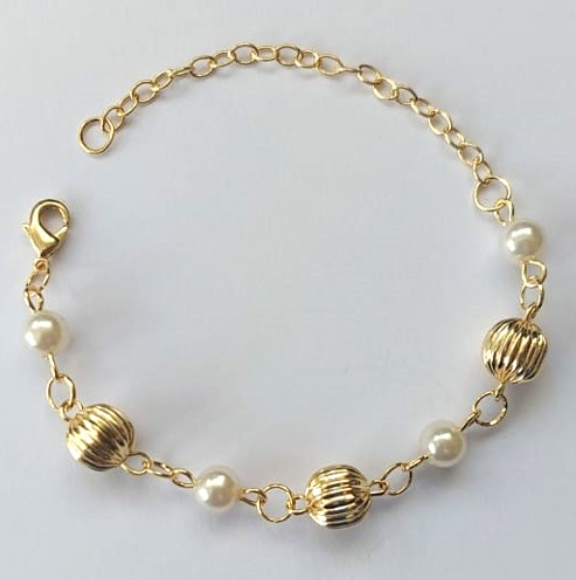 PULSEIRA FOLHEADO A OURO - BANHADO COM 5 MILÉSIMOS + VERNIZ DIAMOND - TODA RM PERPLA E CONTAS 18CM- OURO905