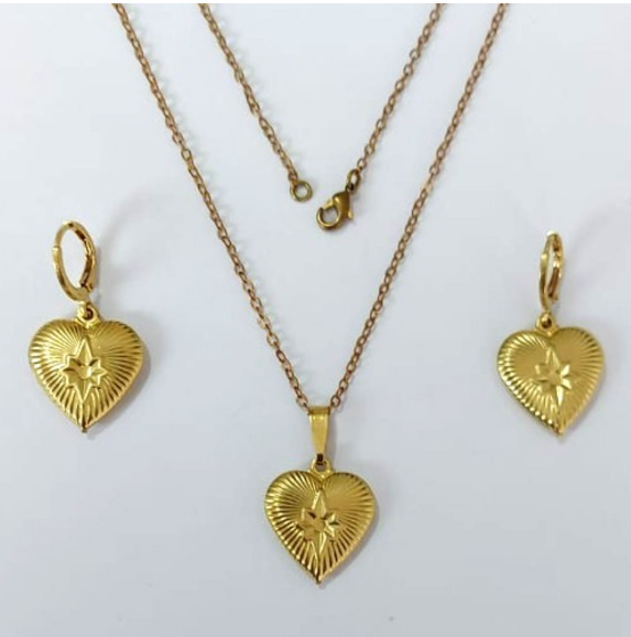 CONJUNTO NO BRUTO PRONTO PARA O BANHO - (3871) CONJUNTO COM CORRENTE CADEADO 45CM COM BRINCOS ARGOLINHA DE PRESSÃO - PESO: 7.2GR - COMPOSIÇÃO: 100% LATÃO - BRU0003427